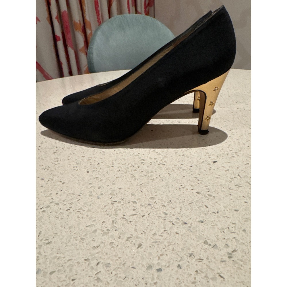Timothy Hitsman Vintage Black Pumps Gold Star Studded Heels Size 6.5 24308 - Picture 4 of 7